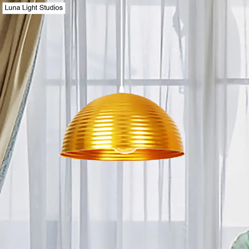 Contemporary Dome Shade Pendant Light - Ruffle Single Head Metal Pendant, Red/Yellow/Blue - Available in 12"/16"/19.5" Width