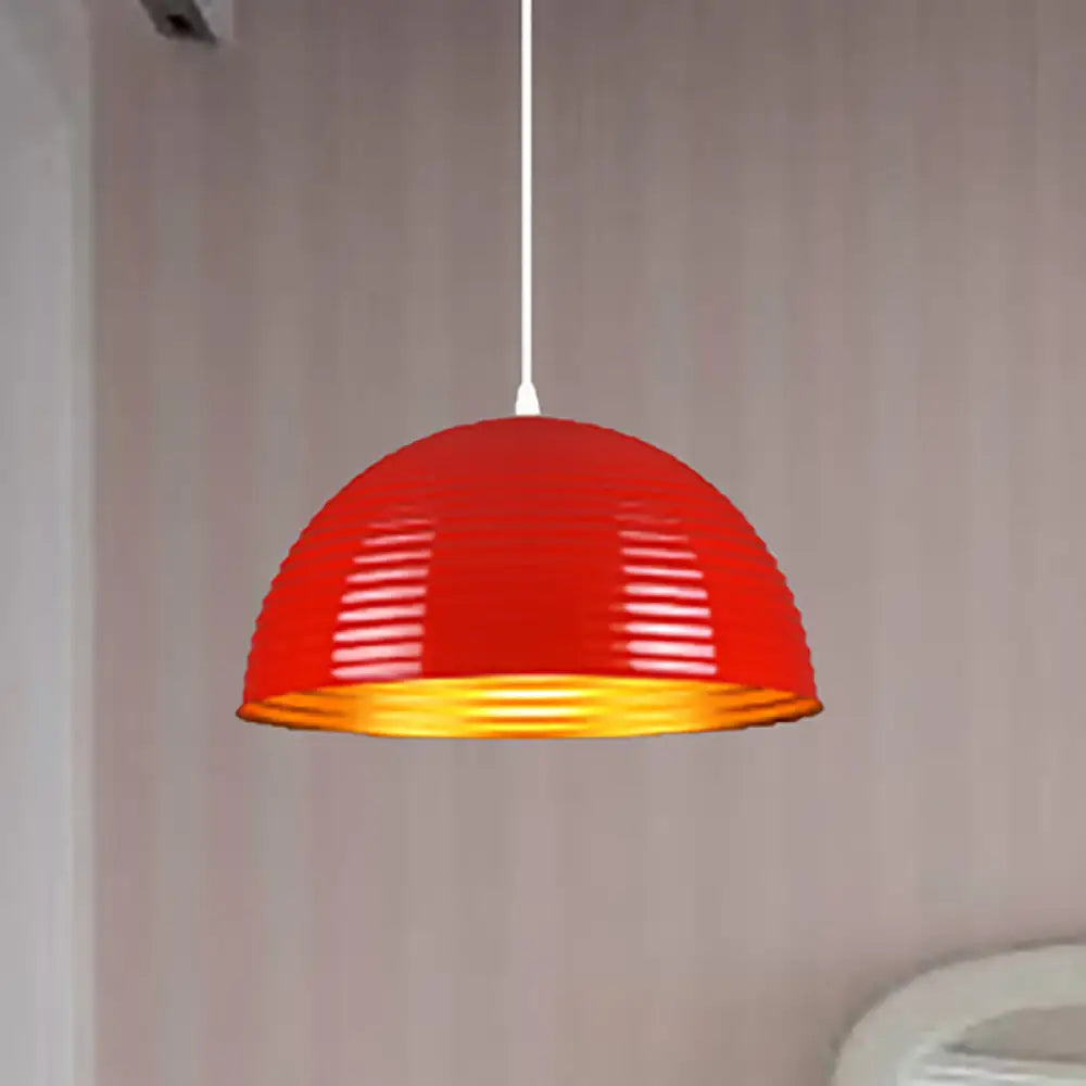 Contemporary Dome Shade Pendant Light - Ruffle Single Head Metal Pendant, Red/Yellow/Blue - Available in 12"/16"/19.5" Width