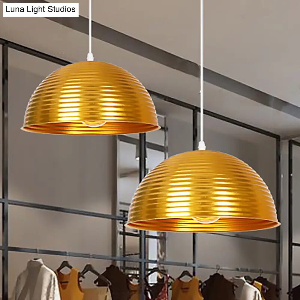 Contemporary Dome Shade Pendant Light - Ruffle Single Head Metal Pendant, Red/Yellow/Blue - Available in 12"/16"/19.5" Width