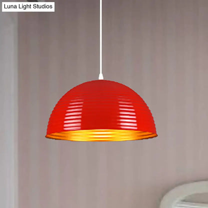 Contemporary Dome Shade Pendant Light - Ruffle Single Head Metal Pendant, Red/Yellow/Blue - Available in 12"/16"/19.5" Width