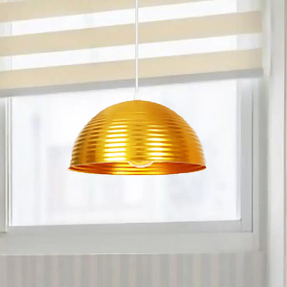 Contemporary Dome Shade Pendant Light - Ruffle Single Head Metal Pendant, Red/Yellow/Blue - Available in 12"/16"/19.5" Width