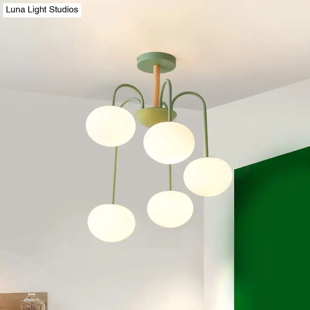 Lámpara de techo contemporánea de cristal blanco con forma de cúpula - 3/5 luces - Lámpara colgante gris/verde