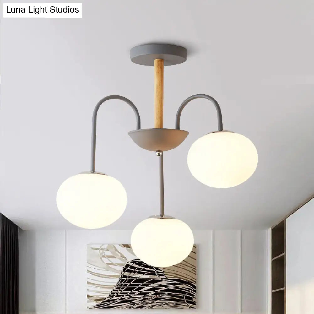 Lámpara de techo contemporánea de cristal blanco con forma de cúpula - 3/5 luces - Lámpara colgante gris/verde