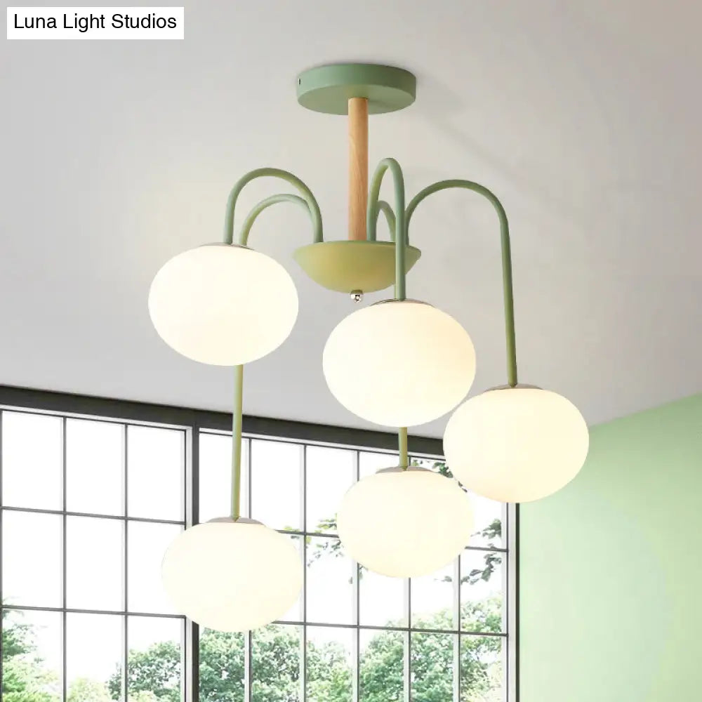Lámpara de techo contemporánea de cristal blanco con forma de cúpula - 3/5 luces - Lámpara colgante gris/verde