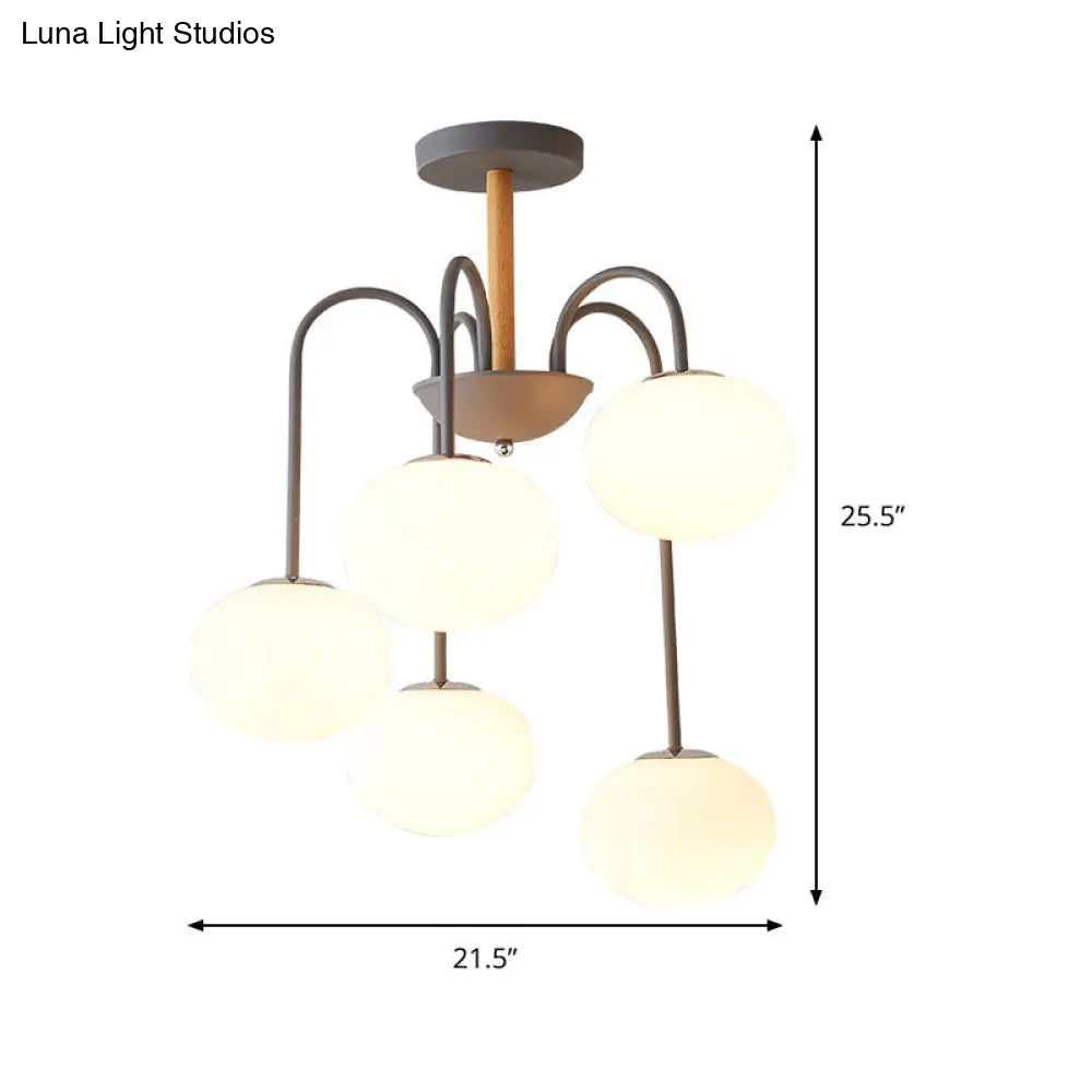 Lámpara de techo contemporánea de cristal blanco con forma de cúpula - 3/5 luces - Lámpara colgante gris/verde