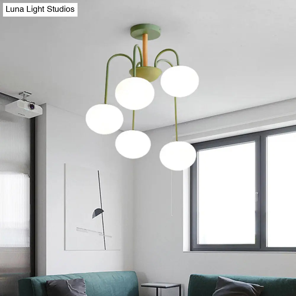 Lámpara de techo contemporánea de cristal blanco con forma de cúpula - 3/5 luces - Lámpara colgante gris/verde