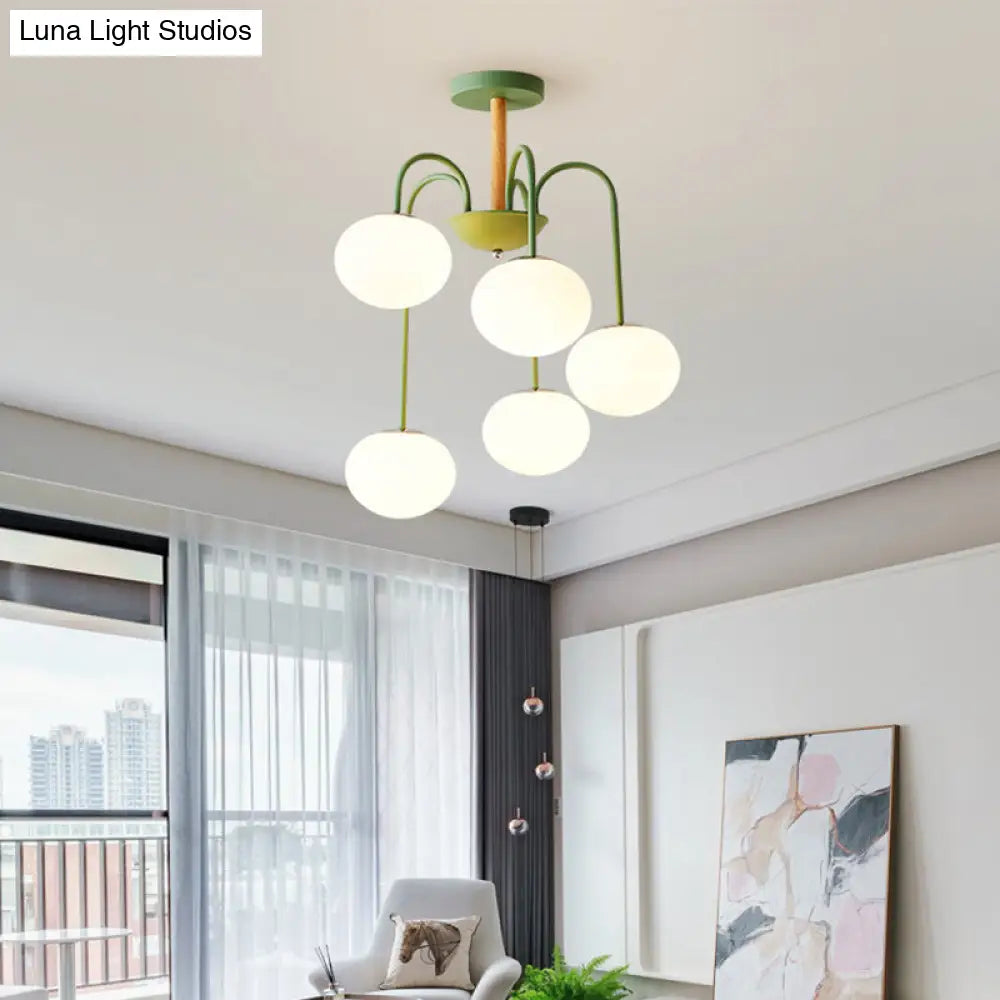 Lámpara de techo contemporánea de cristal blanco con forma de cúpula - 3/5 luces - Lámpara colgante gris/verde