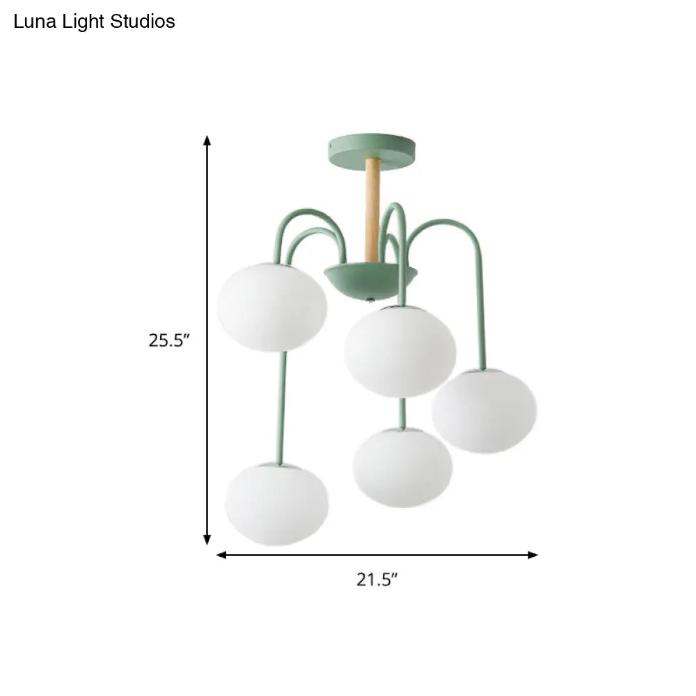 Lámpara de techo contemporánea de cristal blanco con forma de cúpula - 3/5 luces - Lámpara colgante gris/verde