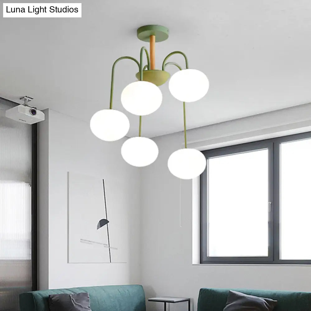 Lámpara de techo contemporánea de cristal blanco con forma de cúpula - 3/5 luces - Lámpara colgante gris/verde