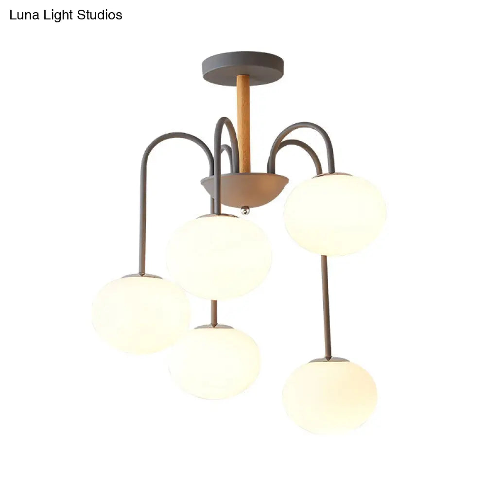 Lámpara de techo contemporánea de cristal blanco con forma de cúpula - 3/5 luces - Lámpara colgante gris/verde