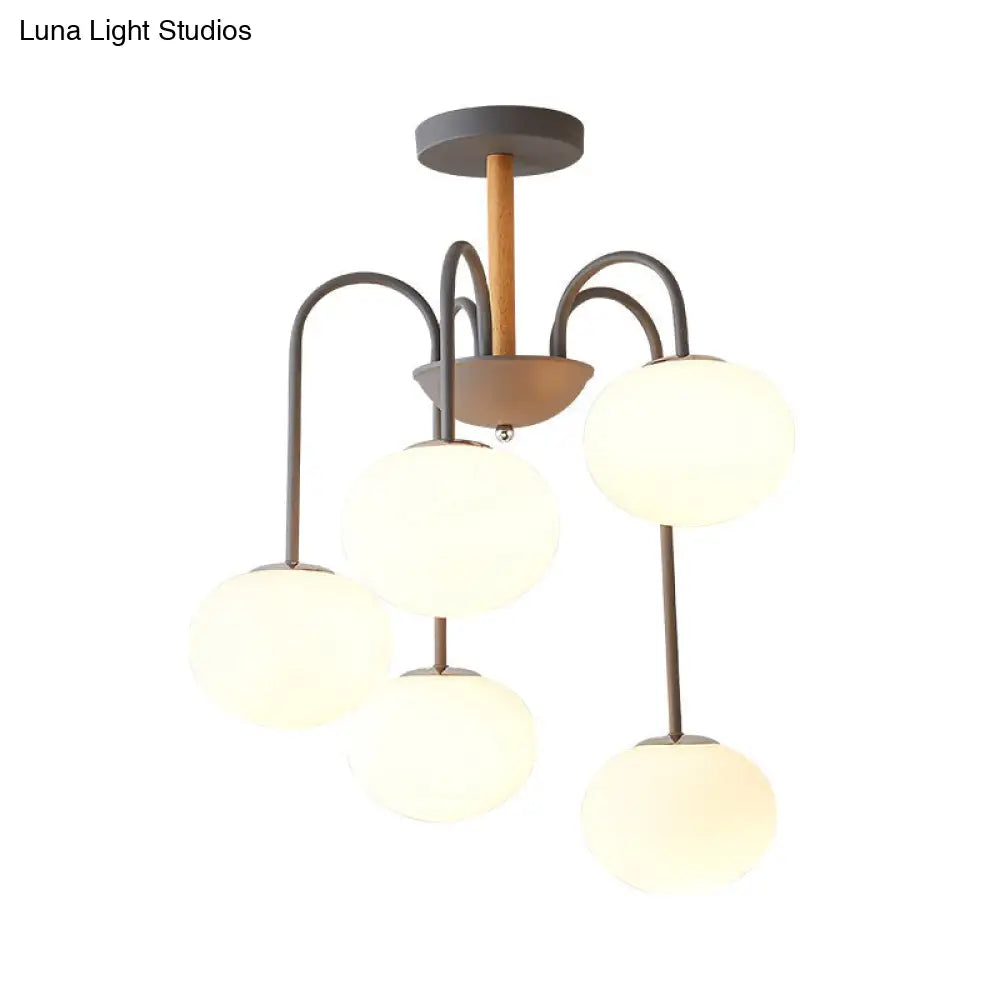 Lámpara de techo contemporánea de cristal blanco con forma de cúpula - 3/5 luces - Lámpara colgante gris/verde