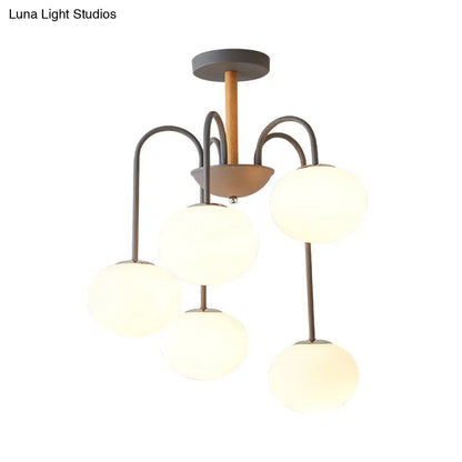 Lámpara de techo contemporánea de cristal blanco con forma de cúpula - 3/5 luces - Lámpara colgante gris/verde