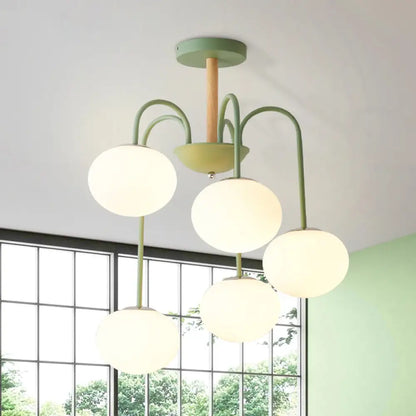 Lámpara de techo contemporánea de cristal blanco con forma de cúpula - 3/5 luces - Lámpara colgante gris/verde