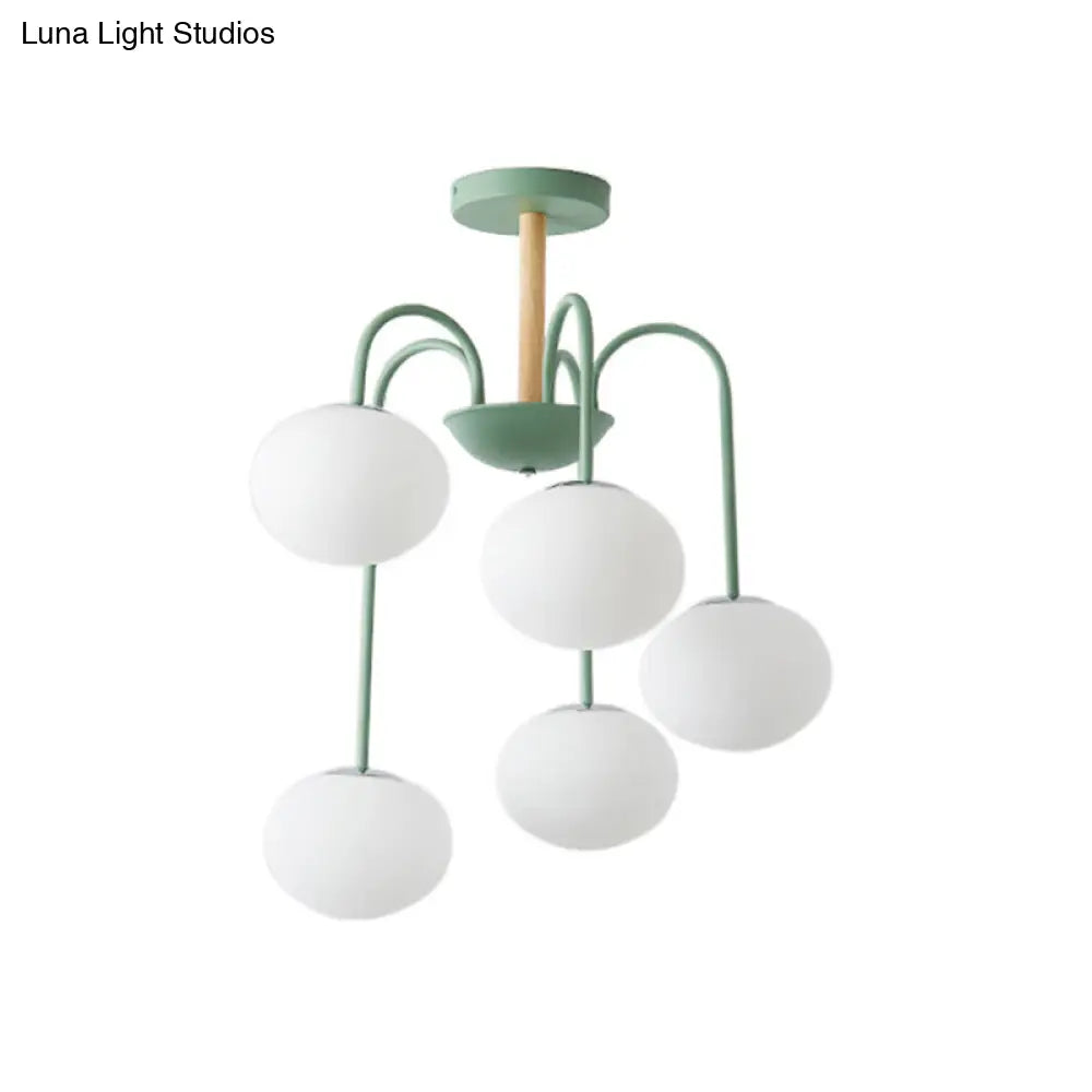Lámpara de techo contemporánea de cristal blanco con forma de cúpula - 3/5 luces - Lámpara colgante gris/verde