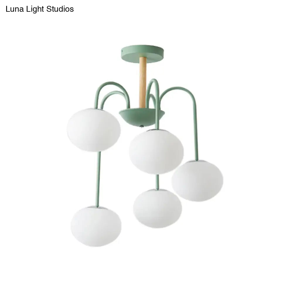 Lámpara de techo contemporánea de cristal blanco con forma de cúpula - 3/5 luces - Lámpara colgante gris/verde