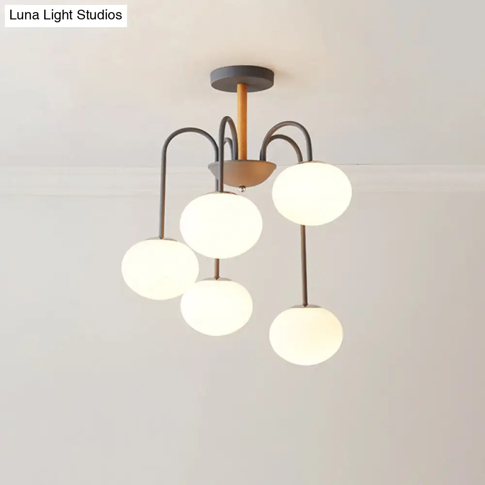 Lámpara de techo contemporánea de cristal blanco con forma de cúpula - 3/5 luces - Lámpara colgante gris/verde