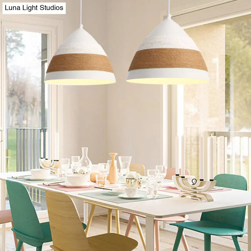 Contemporary Domed Pendant Lamp - Metal, 1 Head, 9"/14" Wide, White Ceiling Hanging Light