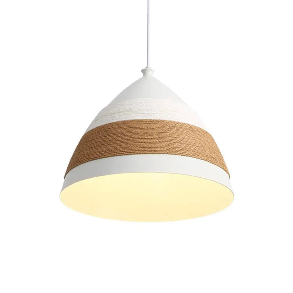 Contemporary Domed Pendant Lamp - Metal, 1 Head, 9"/14" Wide, White Ceiling Hanging Light