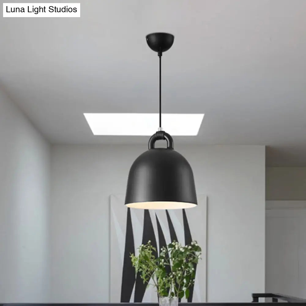 Contemporary Domed Pendant Lamp: Metal, 1 Light, Black Suspension Lighting for Dining Room