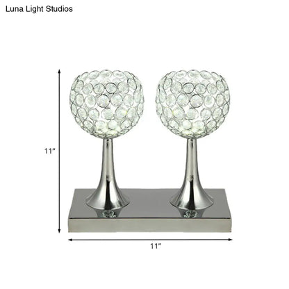 Contemporary Double Dome LED Nightstand Lamp - Beveled Crystal Prism, Chrome Finish