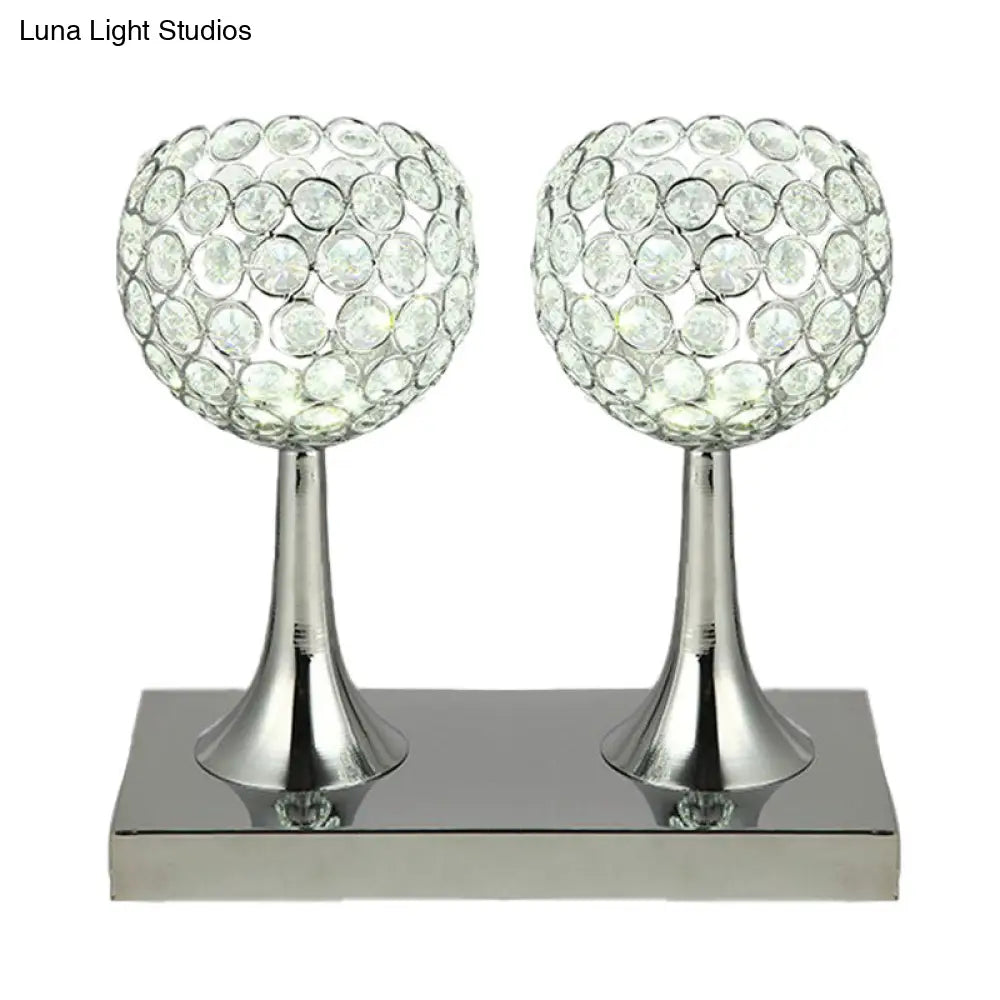 Contemporary Double Dome LED Nightstand Lamp - Beveled Crystal Prism, Chrome Finish