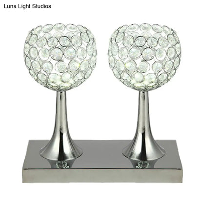 Contemporary Double Dome LED Nightstand Lamp - Beveled Crystal Prism, Chrome Finish
