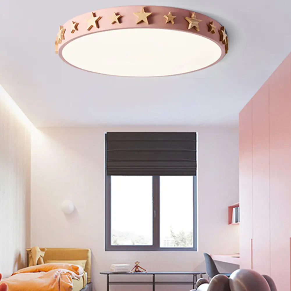 DecorBites™ DecorBites™ Contemporary Drum Flush Mount Light with Star Decoration - Ideal for Kids' Bedroom