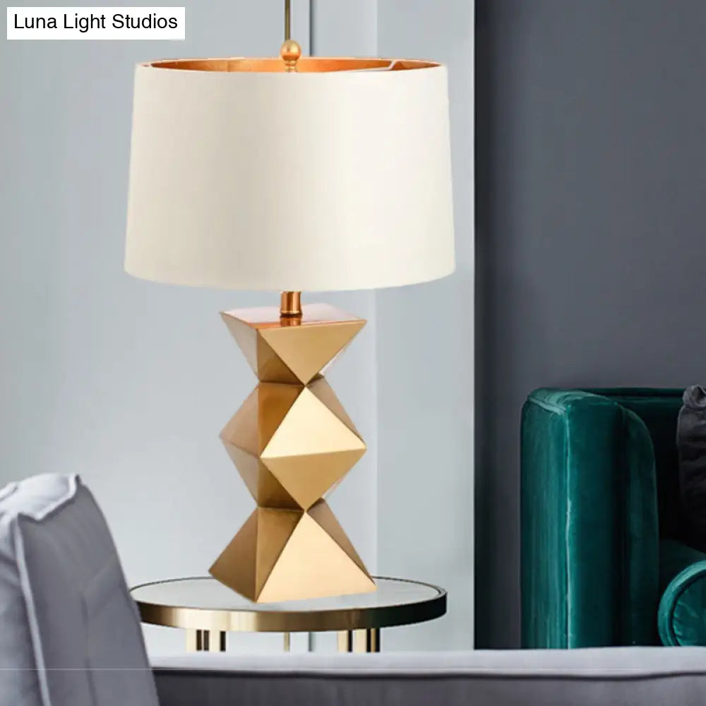 Contemporary Drum Table Lamp - White, 1 Head, Ideal for Bedroom Reading