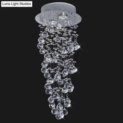 DecorBites™ Contemporary Dual-Spiral Crystal Flush Mount Ceiling Light in Stainless Steel – 2/6-Head, Ideal for Stairways