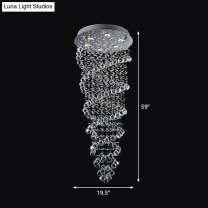 DecorBites™ Contemporary Dual-Spiral Crystal Flush Mount Ceiling Light in Stainless Steel – 2/6-Head, Ideal for Stairways