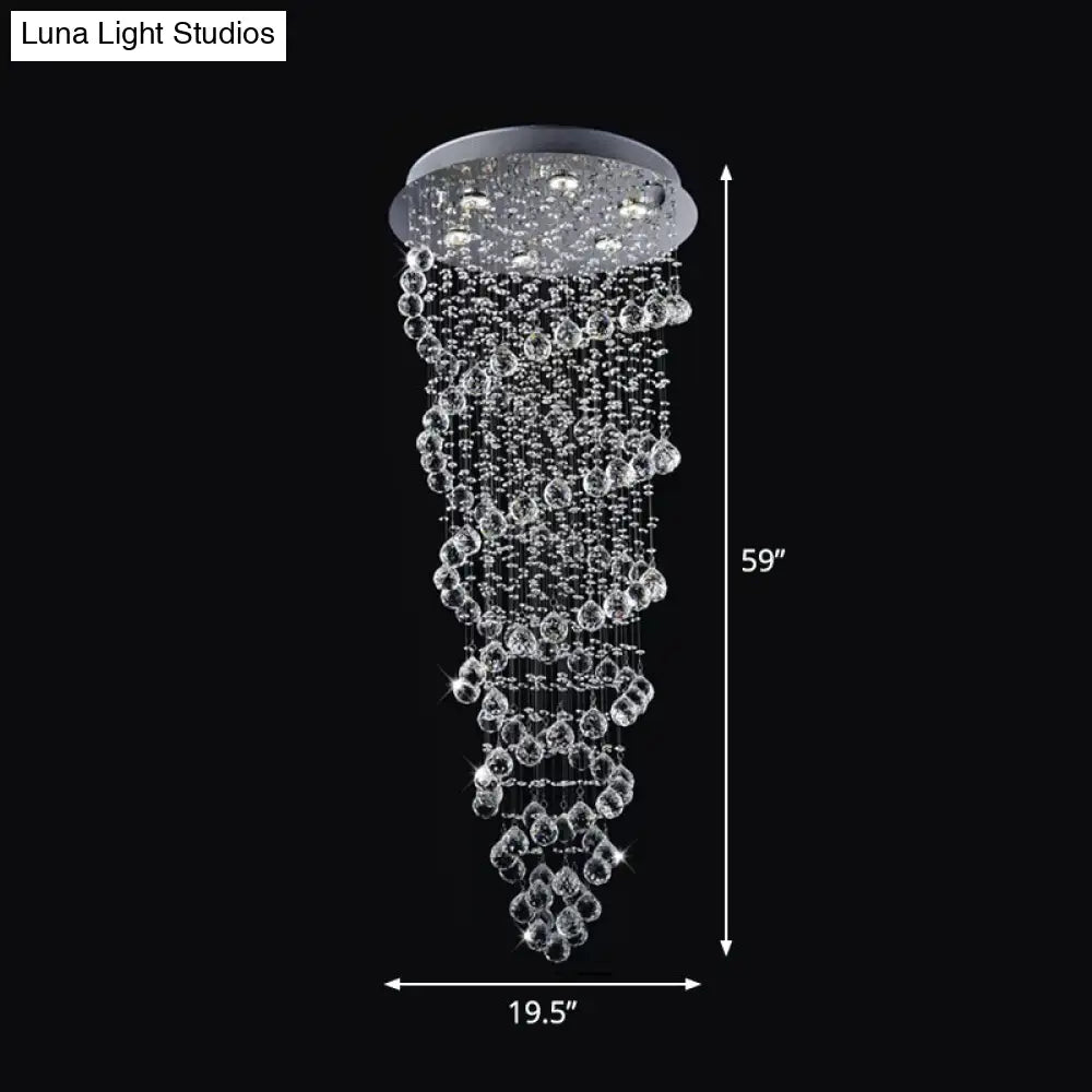 DecorBites™ Contemporary Dual-Spiral Crystal Flush Mount Ceiling Light in Stainless Steel – 2/6-Head, Ideal for Stairways