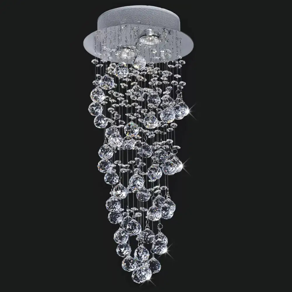 DecorBites™ Contemporary Dual-Spiral Crystal Flush Mount Ceiling Light in Stainless Steel – 2/6-Head, Ideal for Stairways