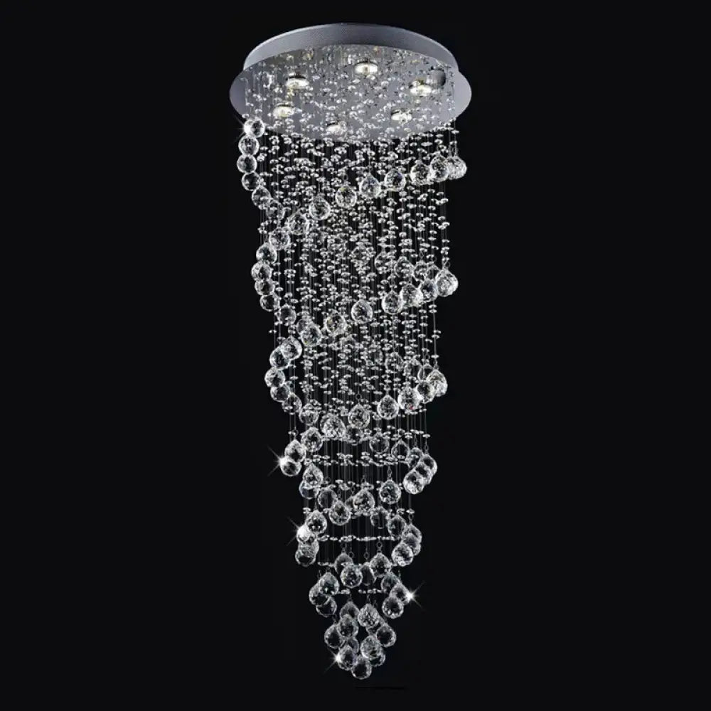 DecorBites™ Contemporary Dual-Spiral Crystal Flush Mount Ceiling Light in Stainless Steel – 2/6-Head, Ideal for Stairways