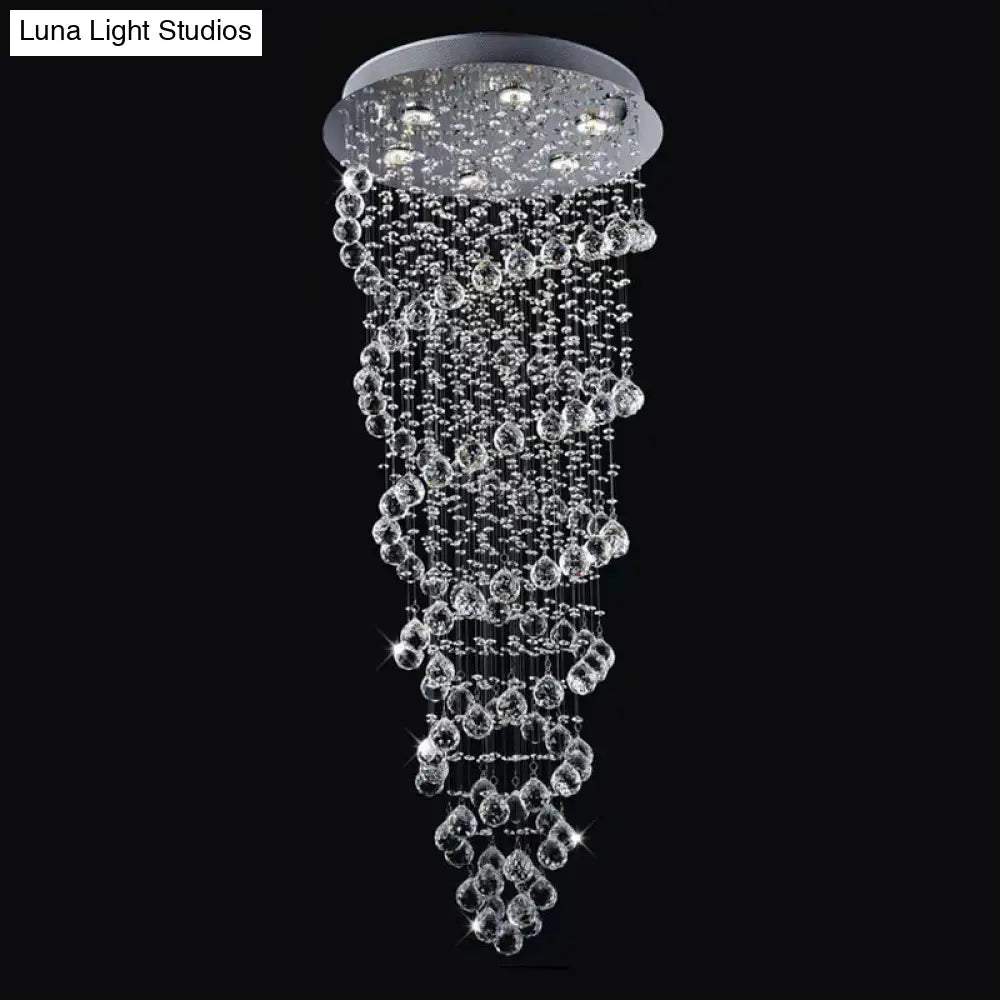 DecorBites™ Contemporary Dual-Spiral Crystal Flush Mount Ceiling Light in Stainless Steel – 2/6-Head, Ideal for Stairways