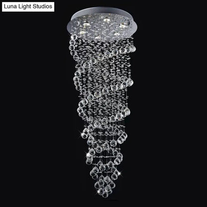 DecorBites™ Contemporary Dual-Spiral Crystal Flush Mount Ceiling Light in Stainless Steel – 2/6-Head, Ideal for Stairways