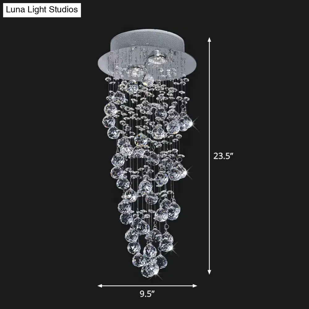DecorBites™ Contemporary Dual-Spiral Crystal Flush Mount Ceiling Light in Stainless Steel – 2/6-Head, Ideal for Stairways
