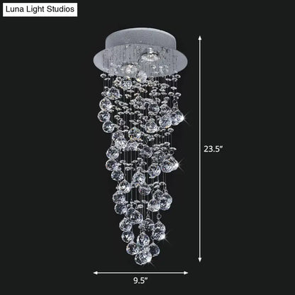 DecorBites™ Contemporary Dual-Spiral Crystal Flush Mount Ceiling Light in Stainless Steel – 2/6-Head, Ideal for Stairways