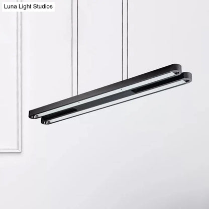 Contemporary Elongated Oval Metal Pendant LED Light - Black with Adjustable White/Warm/Natural Lighting