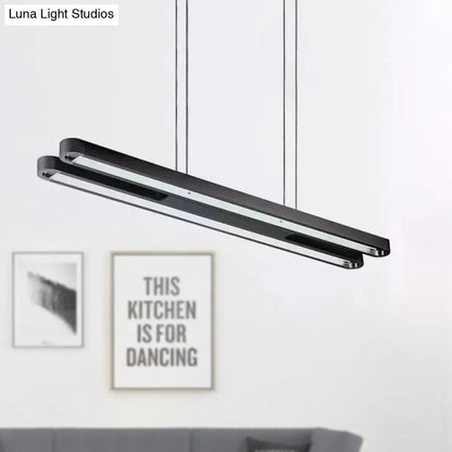 Contemporary Elongated Oval Metal Pendant LED Light - Black with Adjustable White/Warm/Natural Lighting