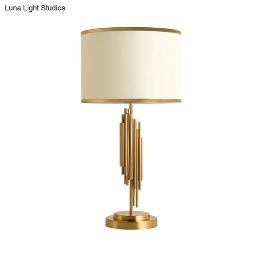 Contemporary Fabric Barrel Desk Lamp - 12"/14" Wide, 1-Bulb Gold Task Lighting for Bedside or Small Spaces