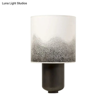 Contemporary Fabric Barrel Table Light with Metal Base - Black Task Lighting - 1 Bulb