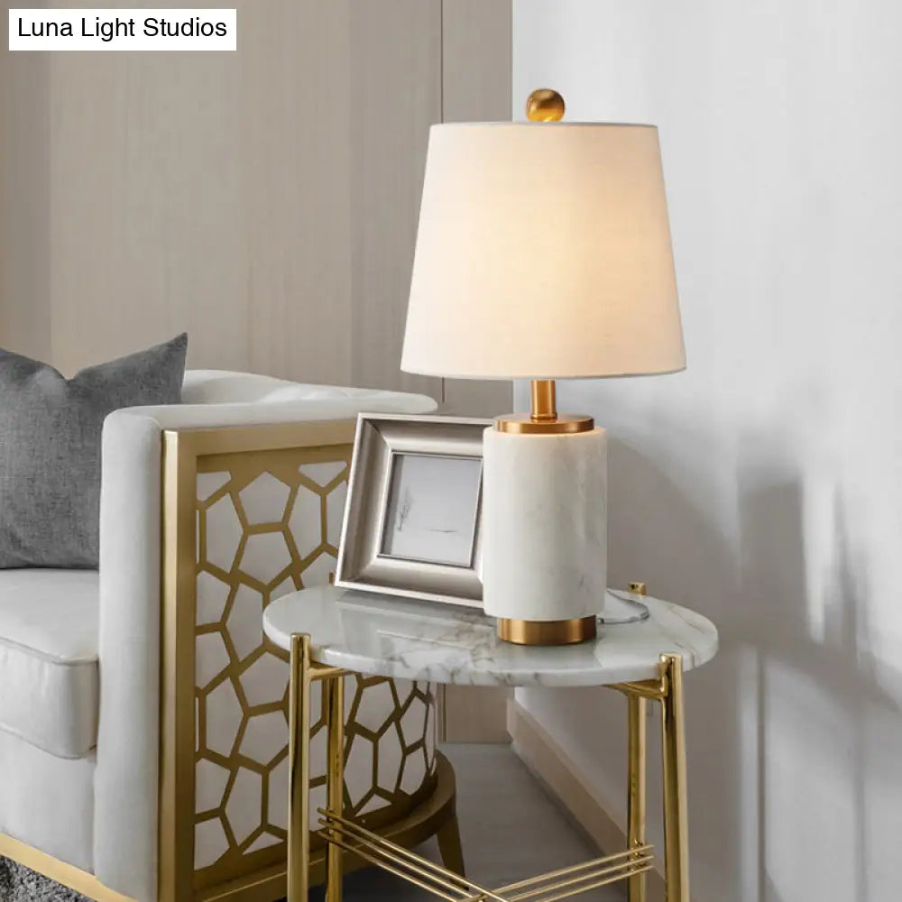 Contemporary Fabric Conical Table Light: White Small Desk Lamp for Living Room