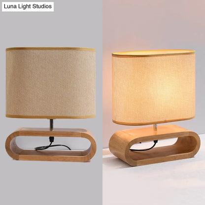 Contemporary Fabric Drum Reading Book Light Desk Lamp in White with Wood Base