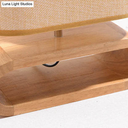 Contemporary Fabric Drum Reading Book Light Desk Lamp in White with Wood Base