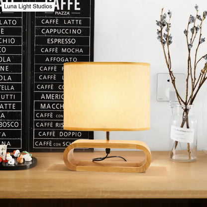Contemporary Fabric Drum Reading Book Light Desk Lamp in White with Wood Base