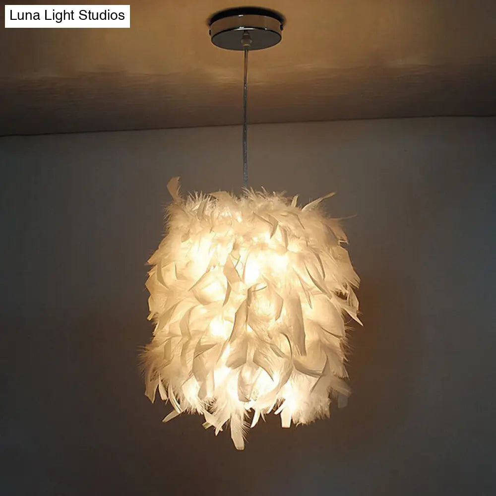 Contemporary Fabric Feather Pendant Ceiling Lamp - White, 1 Head - Perfect for Dining Table