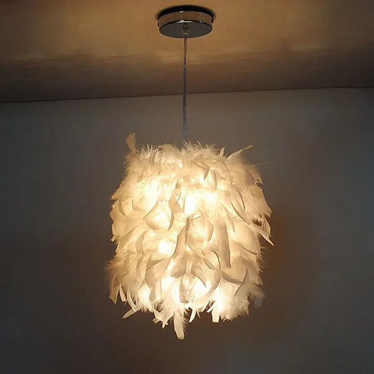 Contemporary Fabric Feather Pendant Ceiling Lamp - White, 1 Head - Perfect for Dining Table