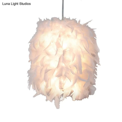 Contemporary Fabric Feather Pendant Ceiling Lamp - White, 1 Head - Perfect for Dining Table