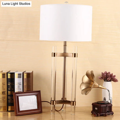 Contemporary Fabric Nightstand Lamp: Cylindrical Design, White, 1-Bulb Reading Light