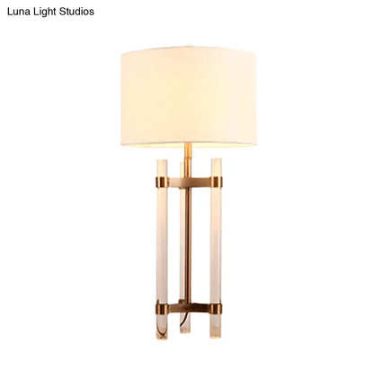 Contemporary Fabric Nightstand Lamp: Cylindrical Design, White, 1-Bulb Reading Light